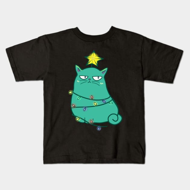 Grumpy Christmas cat Kids T-Shirt by Dr.Bear